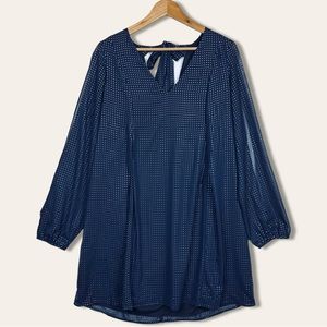BCBGeneration Chiffon Embellished Tie V Neck Cutout Sheer Sleeve Tunic Dress L